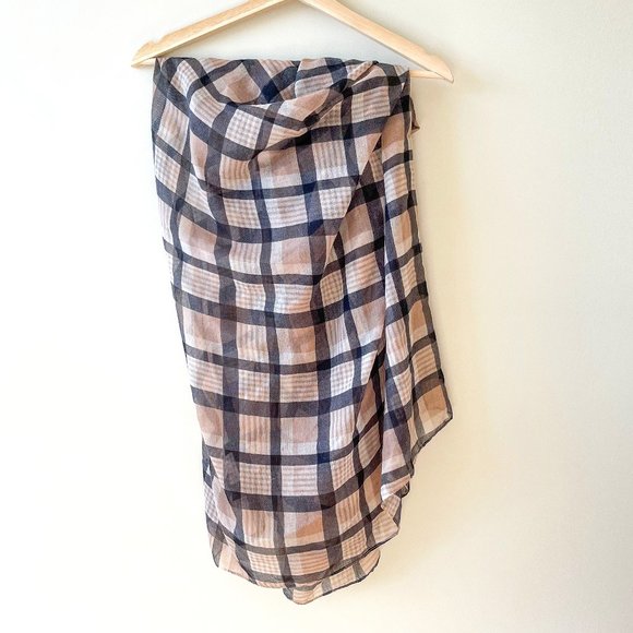Plaid Camel White Black Lightweight Snood Scarf OS - Picture 1 of 3